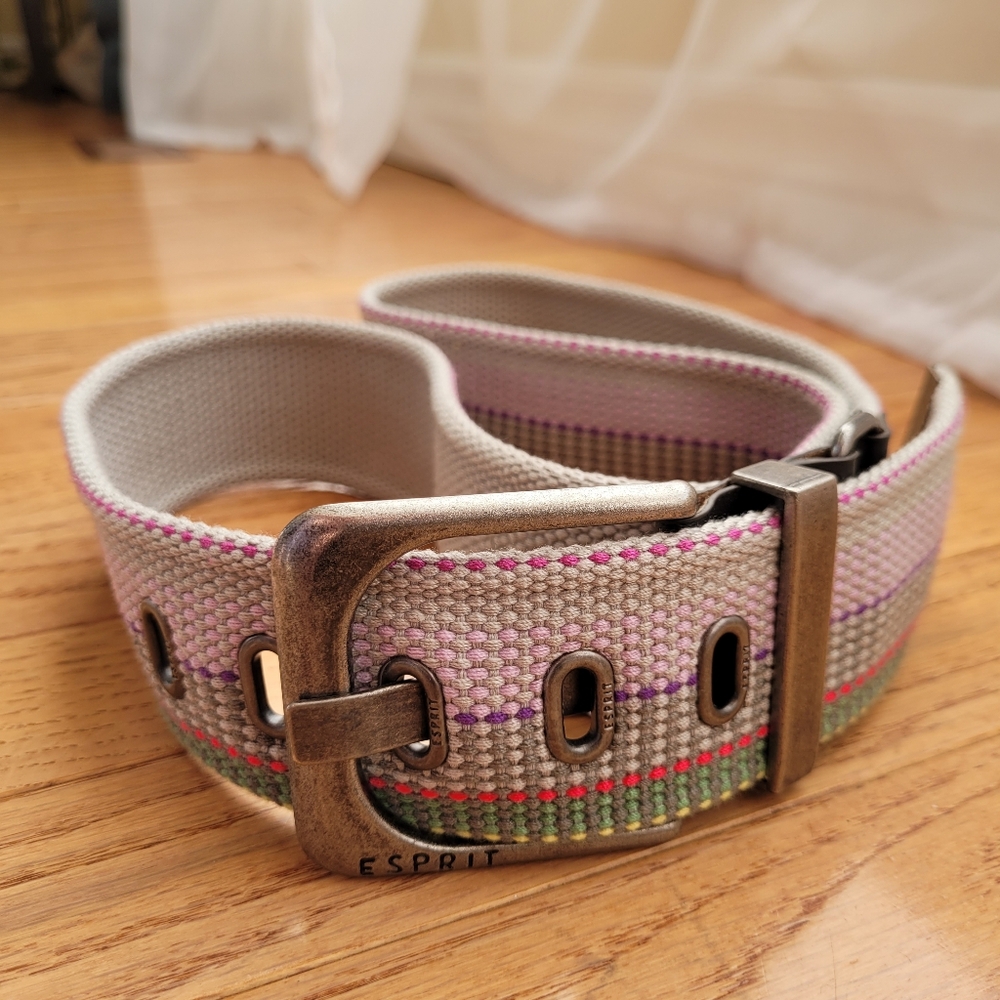 ESPRIT Striped Multicolour Cotton Webbed Casual Belt M/L